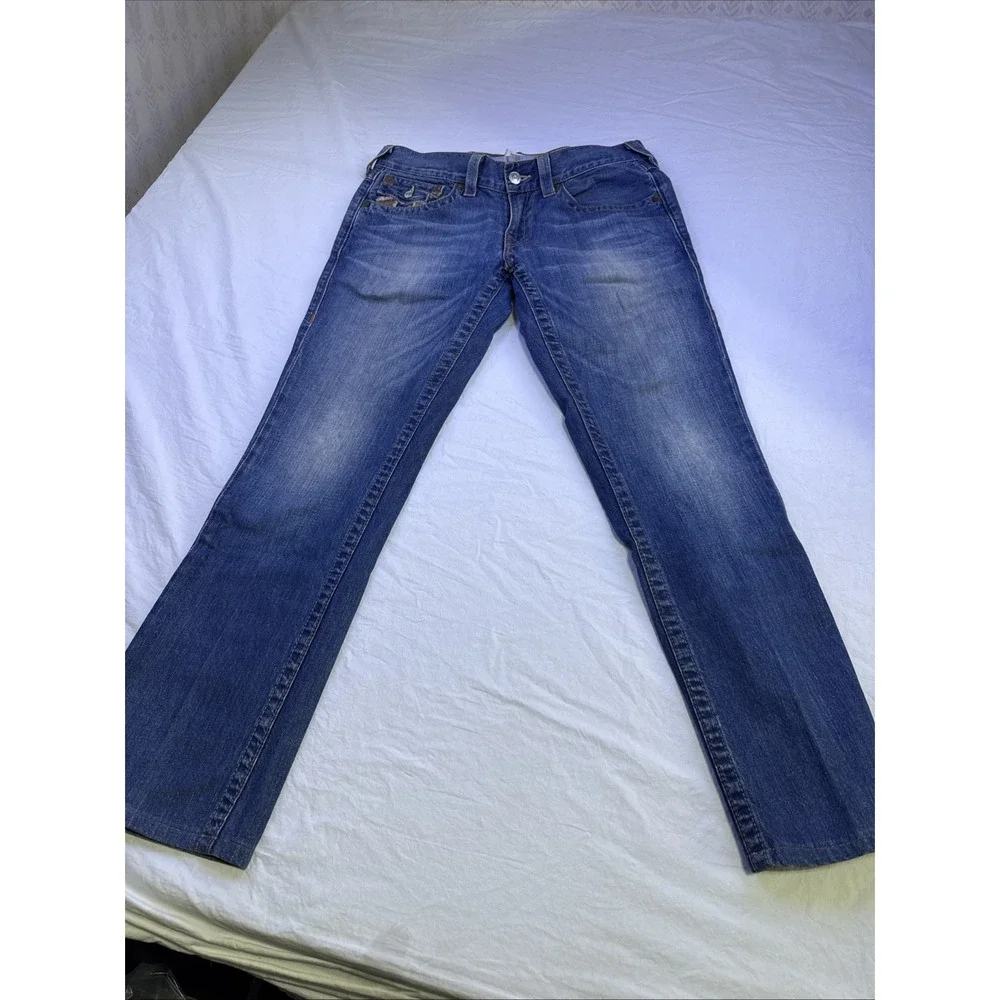 True Religion Jeans Mens 32  Relaxed Straight Leg Flap Pockets  CAMO LOGO Rare